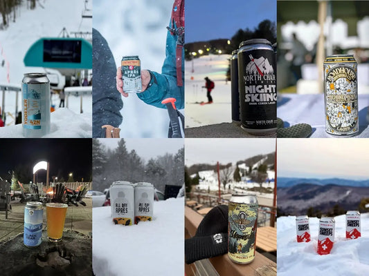 Ski-themed craft beers line up for après ski at a mountain resort